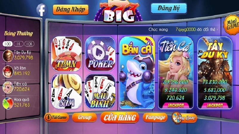 Big777 Club - Trang đánh phỏm đổi thưởng với code xịn